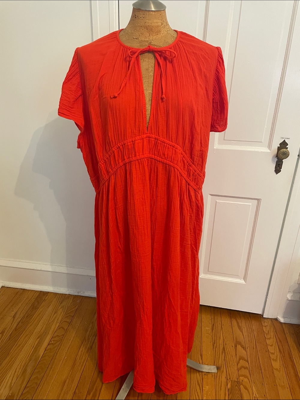 H&M Cotton Gauze Tie-Neck Cotton Midi Beach Dress XXL